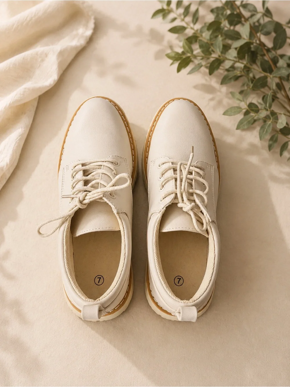 Cream Chunky Lace-Up Oxford Shoes
